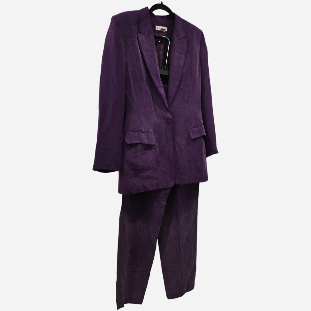 Chaus Purple One Button Blazer & Pants 2-Piece Soft Suede Suit Set Womens Size 6